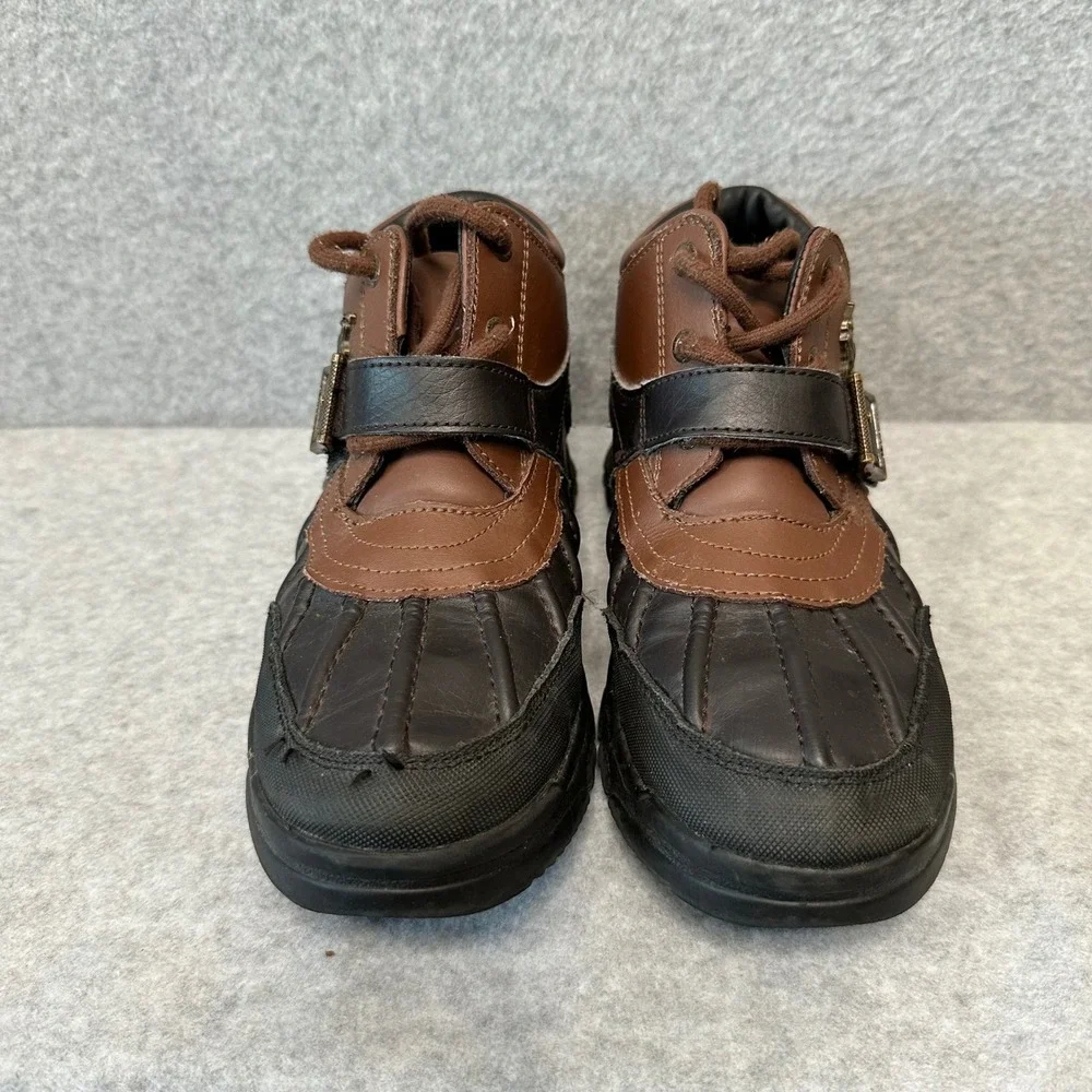 Polo Ralph Lauren Dover Kids Leather Duck Boots Brown Black Size 3 RF102157
